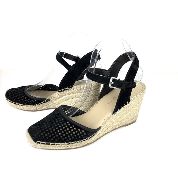 FRANCO SARTO LEATHER ESPADRILLES WEDGE BLACK 9 - Picture 6 of 12